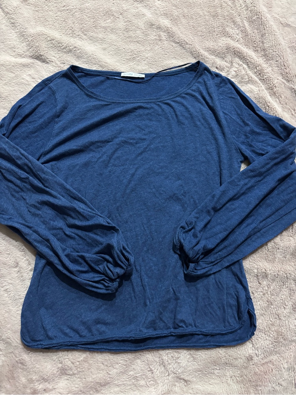 Zara Navy Blue Long Sleeve Scoop Neck Top